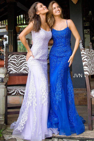 Jovani - JVN02012 Spaghetti Strap Scoop Corset Mermaid Gown Evening Dresses 00 / Royal
