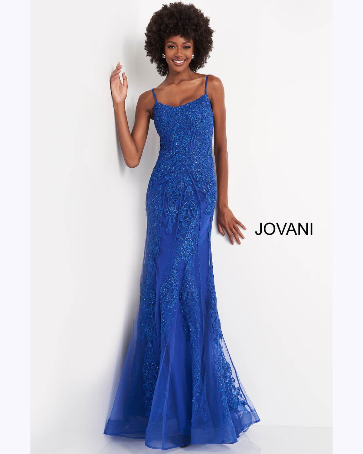Jovani - JVN02012 Spaghetti Strap Scoop Corset Mermaid Gown Evening Dresses