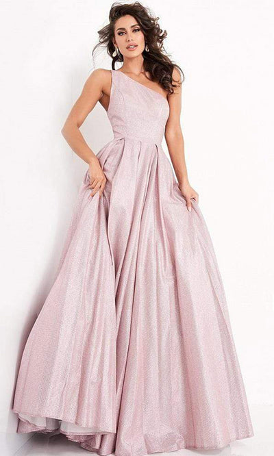 Jovani - JVN02541SC One Shoulder Pleated Skirt Shimmer Glitter Ballgown - 1 pc Blush In Size 12 Available CCSALE 12 / Blush