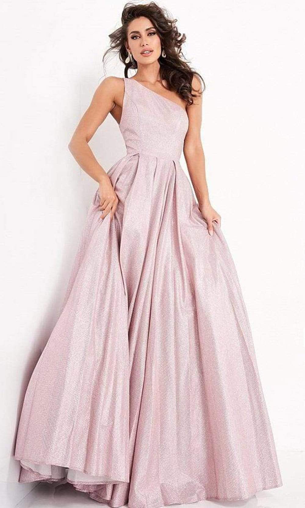 Jovani - JVN02541 Asymmetrical Pleated Ballgown Ball Gowns 00 / Blush