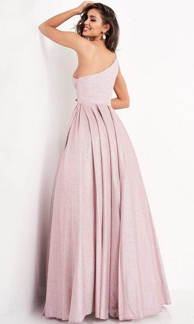 Jovani - JVN02541SC One Shoulder Pleated Skirt Shimmer Glitter Ballgown - 1 pc Blush In Size 12 Available CCSALE 12 / Blush