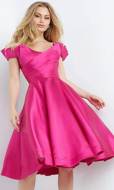 Jovani - Off Shoulder Ruffled A-Line Cocktail Dress JVN04718SC In Pink