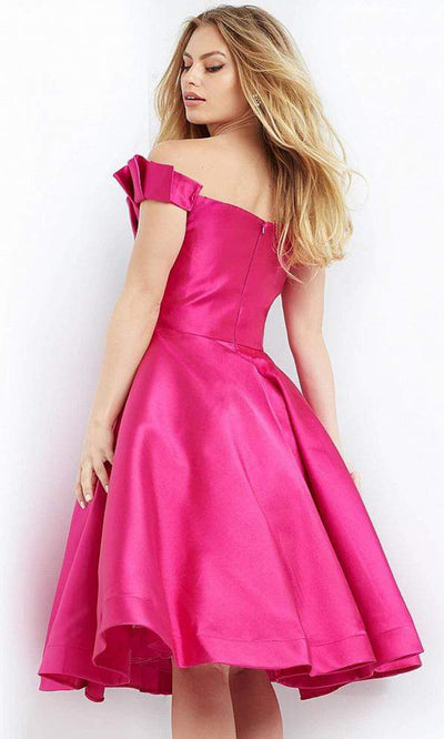 Jovani - Off Shoulder Ruffled A-Line Cocktail Dress JVN04718SC In Pink