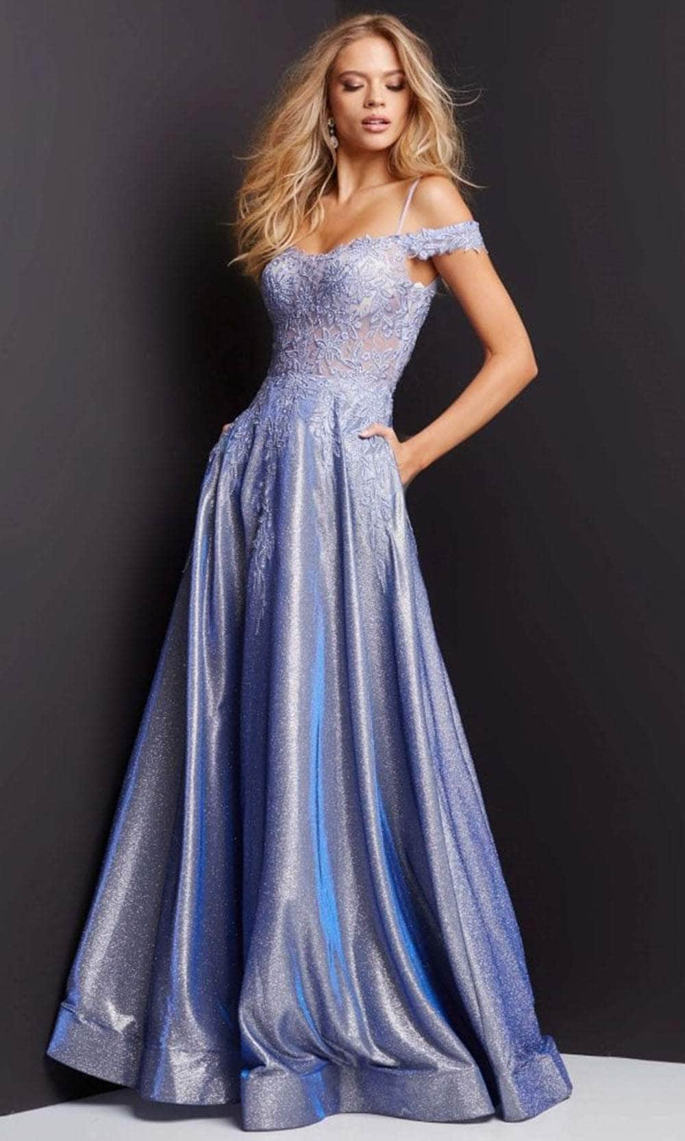 Jovani JVN06503 - Off Shoulder Appliqued Prom Gown Prom Dresses