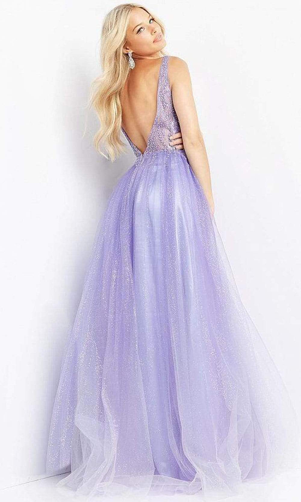 CCSALE - Beaded Tulle V-Neck Evening Dress JVN07387SC In Purple