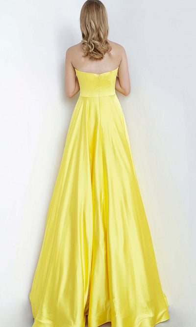 Jovani - JVN1716SC Strapless Fitted Bodice A-Line Satin Gown in Yellow
