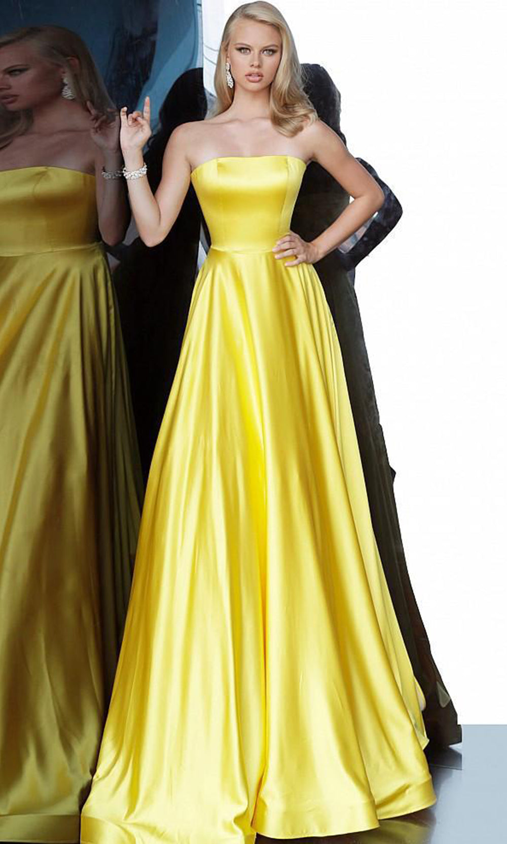 Jovani - JVN1716SC Strapless Fitted Bodice A-Line Satin Gown in Yellow