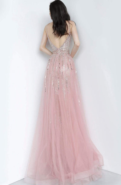Jovani - JVN2151 Embellished Deep V-neck Dress With Overskirt Prom Dresses