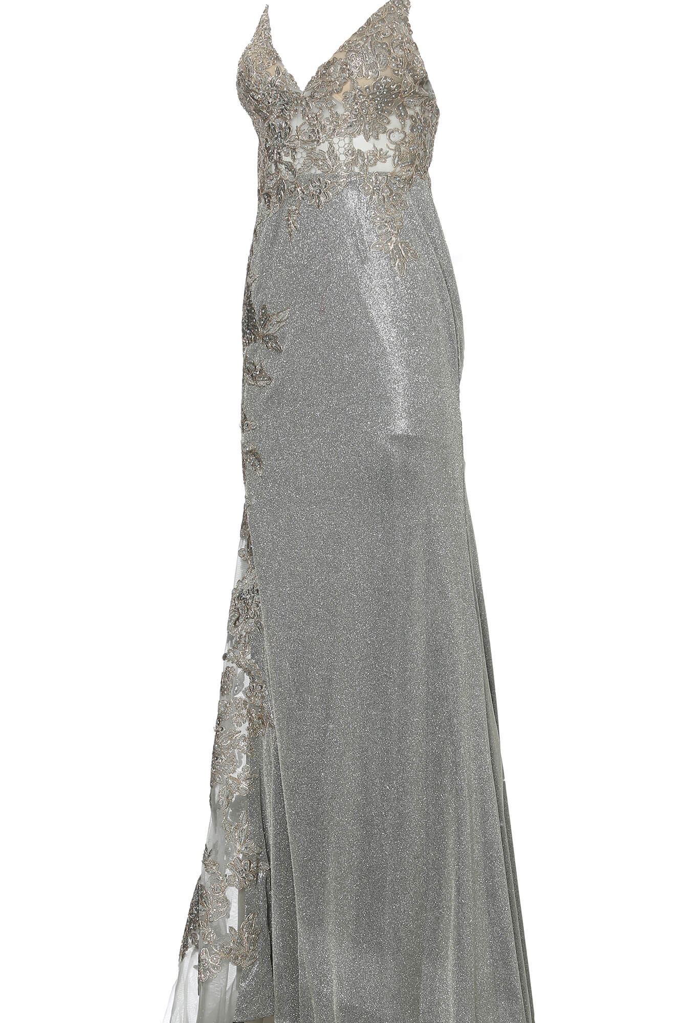 Jovani - JVN2205 Appliqued Illusion Glitter Sheath Gown Evening Dresses 00 / Olive
