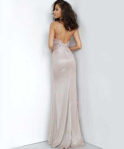Jovani - JVN2205 Appliqued Illusion Glitter Sheath Gown Evening Dresses