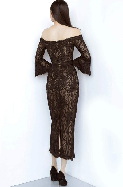 Jovani - JVN2241 Lace Off-Shoulder Tea Length Sheath Dress Evening Dresses