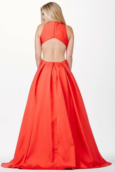 Jovani - JVN33656 Plunging V-Neck Contoured Cutout Taffeta Ballgown Special Occasion Dress