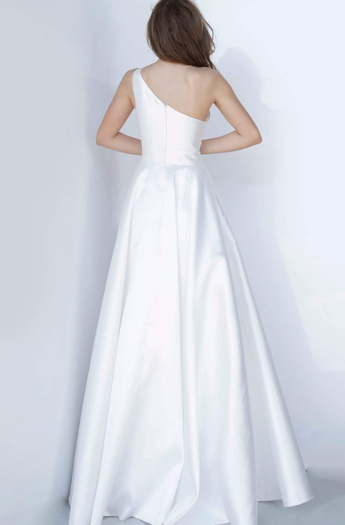 Jovani - JVN3930 Asymmetric Neck Mikado A-line Gown Wedding Dresses