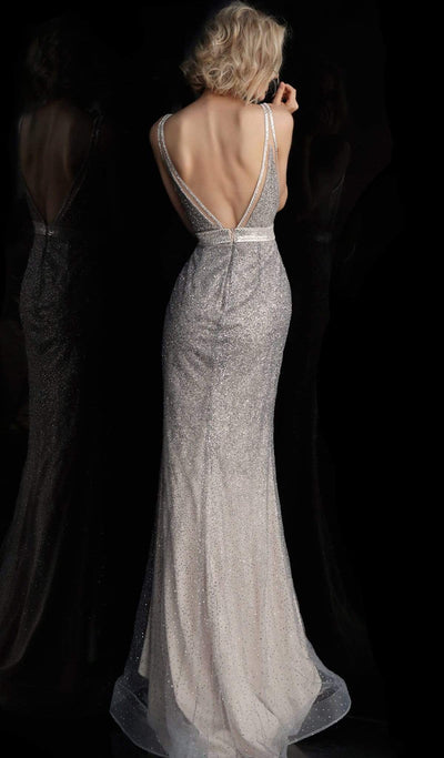 Jovani - JVN62500 Metallic Illusion V-Neck Sheath Gown Special Occasion Dress