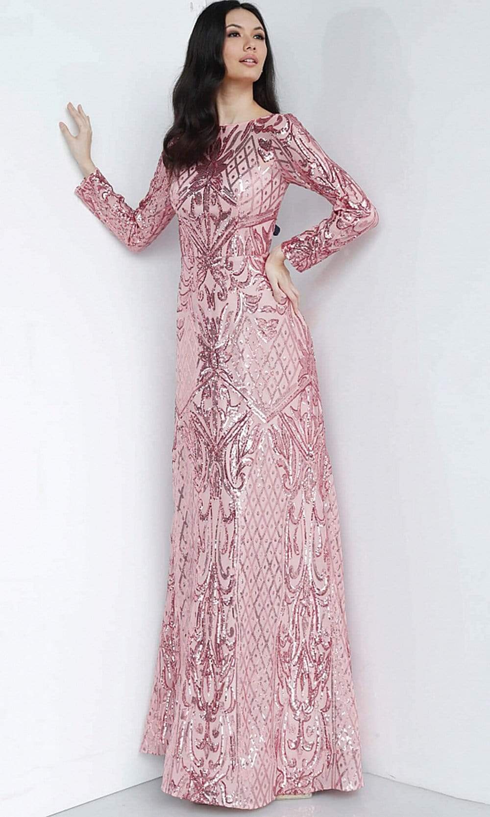 Jovani - JVN62711 Silver Embellished Bateau Evening Gown Special Occasion Dress 00 / Blush