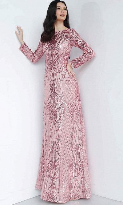 Jovani - JVN62711 Silver Embellished Bateau Evening Gown Special Occasion Dress 00 / Blush