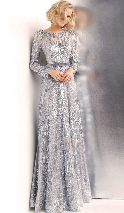 Jovani - JVN62711 Silver Embellished Bateau Evening Gown Special Occasion Dress