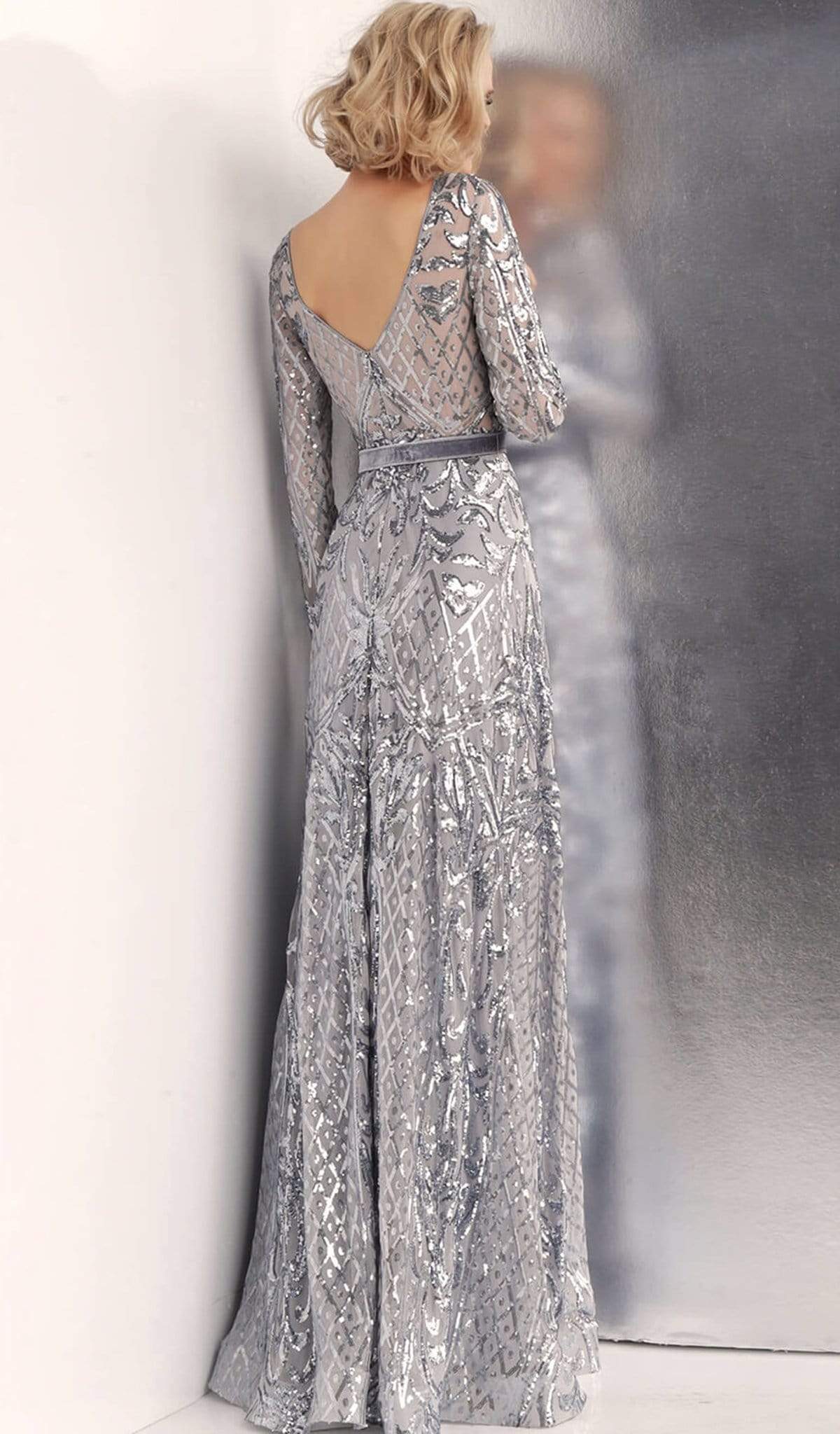 Jovani - JVN62711 Silver Embellished Bateau Evening Gown Special Occasion Dress
