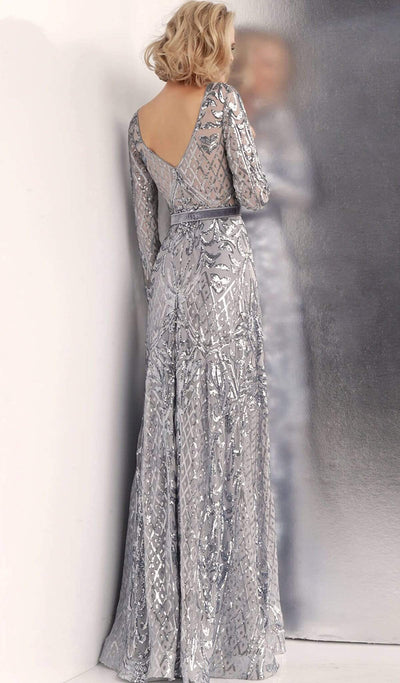 Jovani - JVN62711 Silver Embellished Bateau Evening Gown Special Occasion Dress