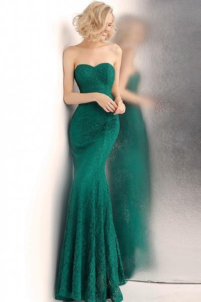 Jovani - JVN62712  Strapless Allover Lace Sweetheart Long Trumpet Dress - 1 pc Emerald in Size 2 Available CCSALE