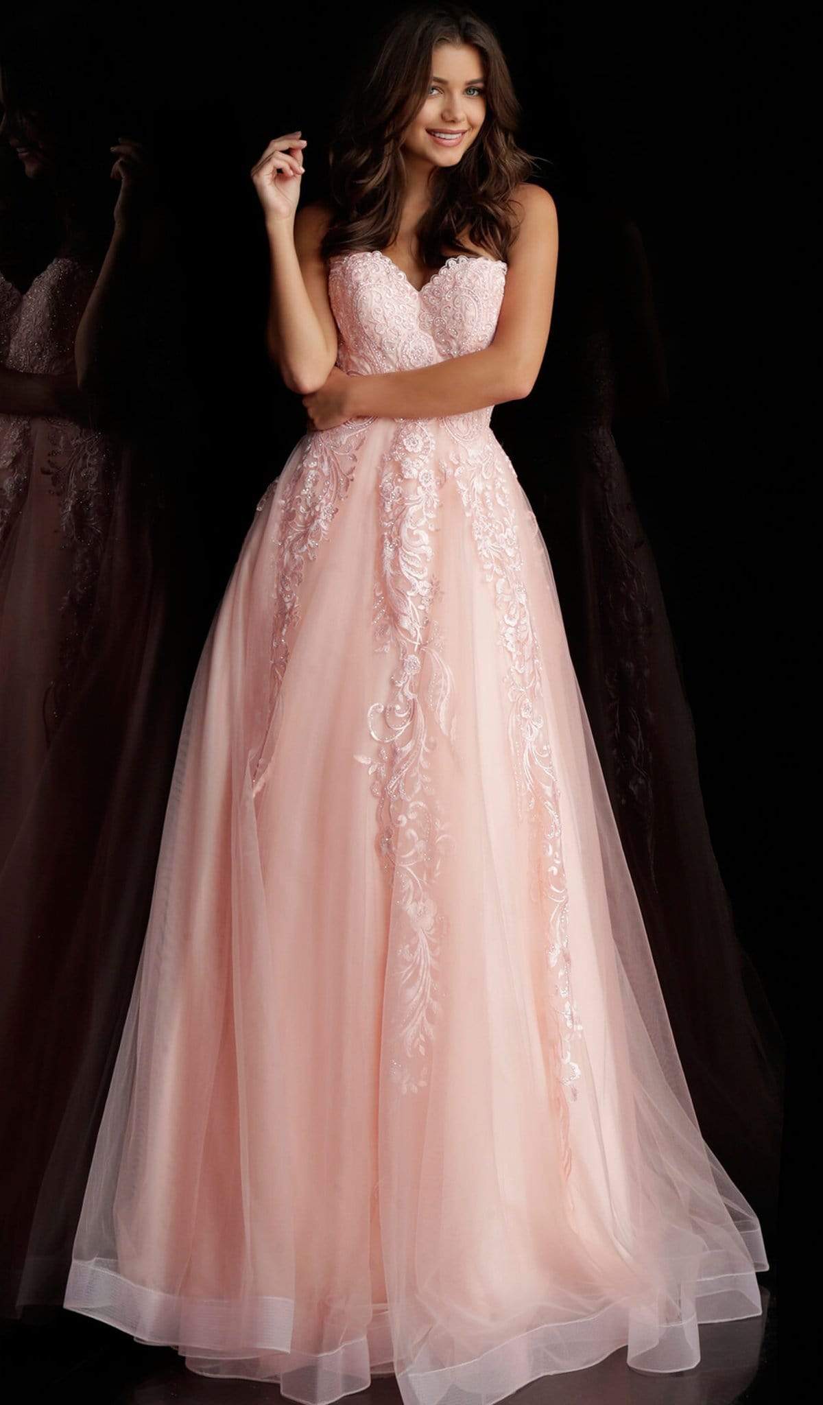 Jovani - JVN66970 Strapless Embellished Sweetheart Ballgown Special Occasion Dress 00 / Blush
