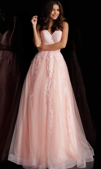 Jovani - Strapless Sweetheart Lace Ballgown JVN66970 - 1 pc Black/Nude In Size 14 Available CCSALE 0 / Blush