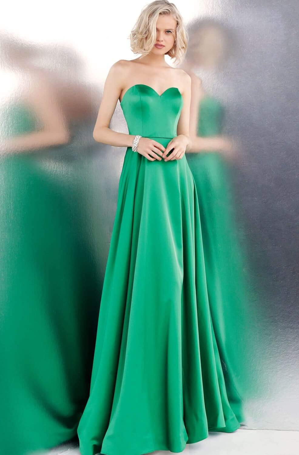 Jovani - JVN67753 Strapless Sweetheart Satin Prom Dress Special Occasion Dress 00 / Emerald