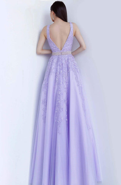 Jovani - JVN68258 Embellished Lace Deep V-neck Ballgown Special Occasion Dress
