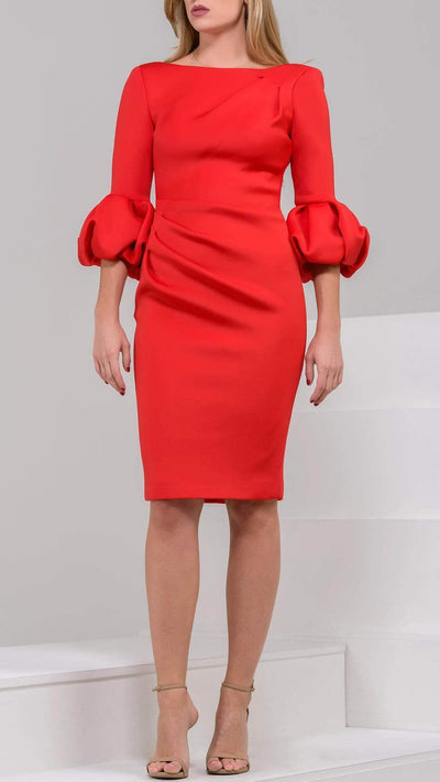 Jovani - Puff Detailed Bateau Sheath Dress 39738SC - 2 pcs Navy in Size 2 and 16 and 1 pc Red in Size 16 Available CCSALE 16 / Red