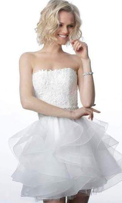 Jovani - Ruffled A-Line Embroidered Cocktail Dress JVN3099SC In White