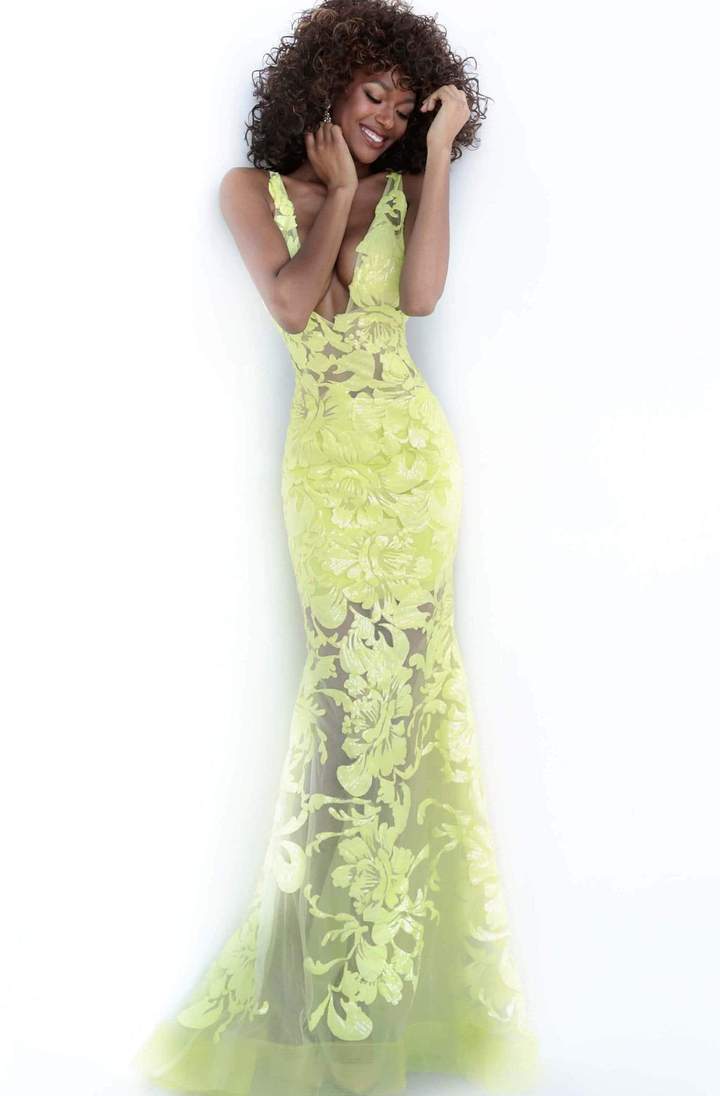 Jovani - Sequined Deep V-Neck Trumpet Dress 60283SC CCSALE
