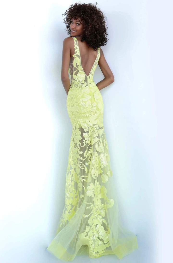 Jovani - Sequined Deep V-Neck Trumpet Dress 60283SC CCSALE