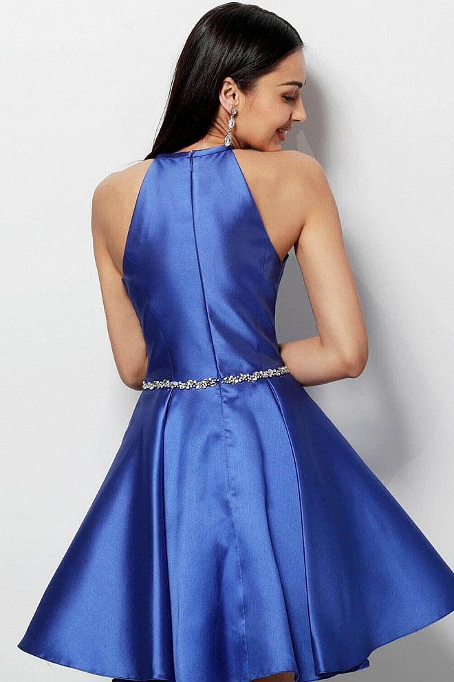 Jovani Sleek Halter Pleated Cocktail Dress - 1 pc Royal In Size 4 Available CCSALE 4 / Royal