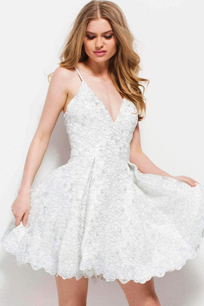 Jovani - Sleeveless V-Neck A-Line Cocktail Dress 51788SC - 2 pcs Off White/Silver In Size 4 and 8 Available CCSALE 4 / Off White/Silver