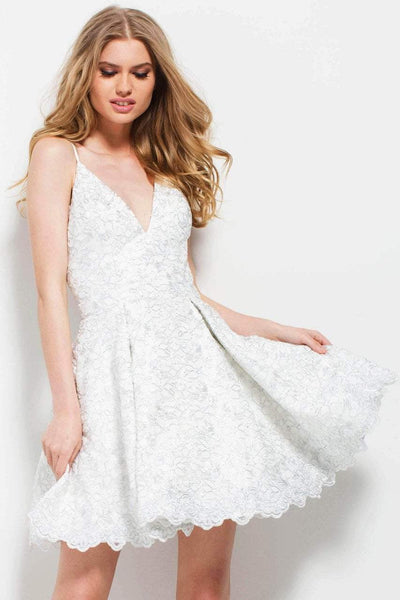Jovani - Sleeveless V-Neck A-Line Cocktail Dress 51788SC - 2 pcs Off White/Silver In Size 4 and 8 Available CCSALE