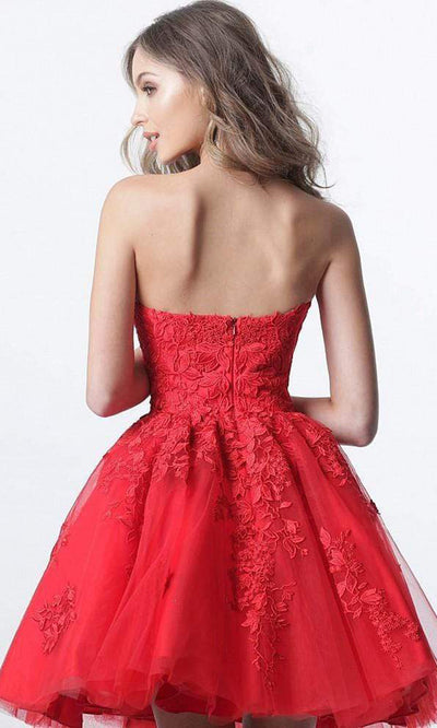 Jovani - Strapless Floral Lace Applique Tulle Cocktail Dress JVN1830 - 2 pcs Red in in Size 2 and 8 Available CCSALE 2 / Red