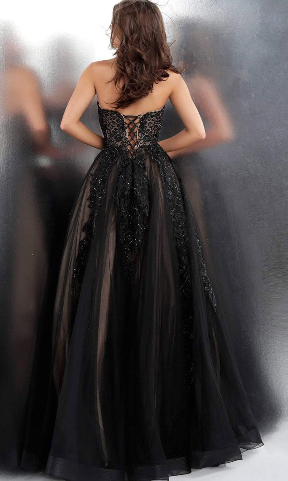 Jovani - Strapless Sweetheart Lace Ballgown JVN66970 - 1 pc Black/Nude In Size 14 Available CCSALE 0 / Black/Nude