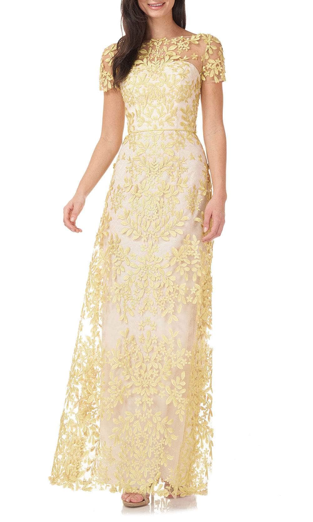 Js Collections 8612382 - Illusion Neck Embroidered Mesh Dress Special Occasion Dress 8 / Yellow Nude