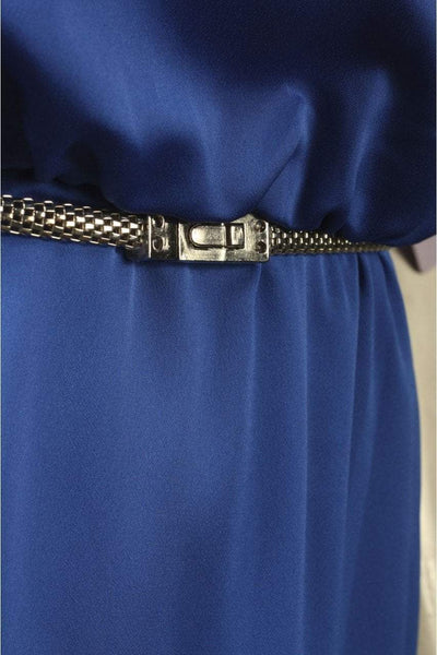 JS Collection - 862675 Sleeveless Sleek Satin Belted Dress in Blue
