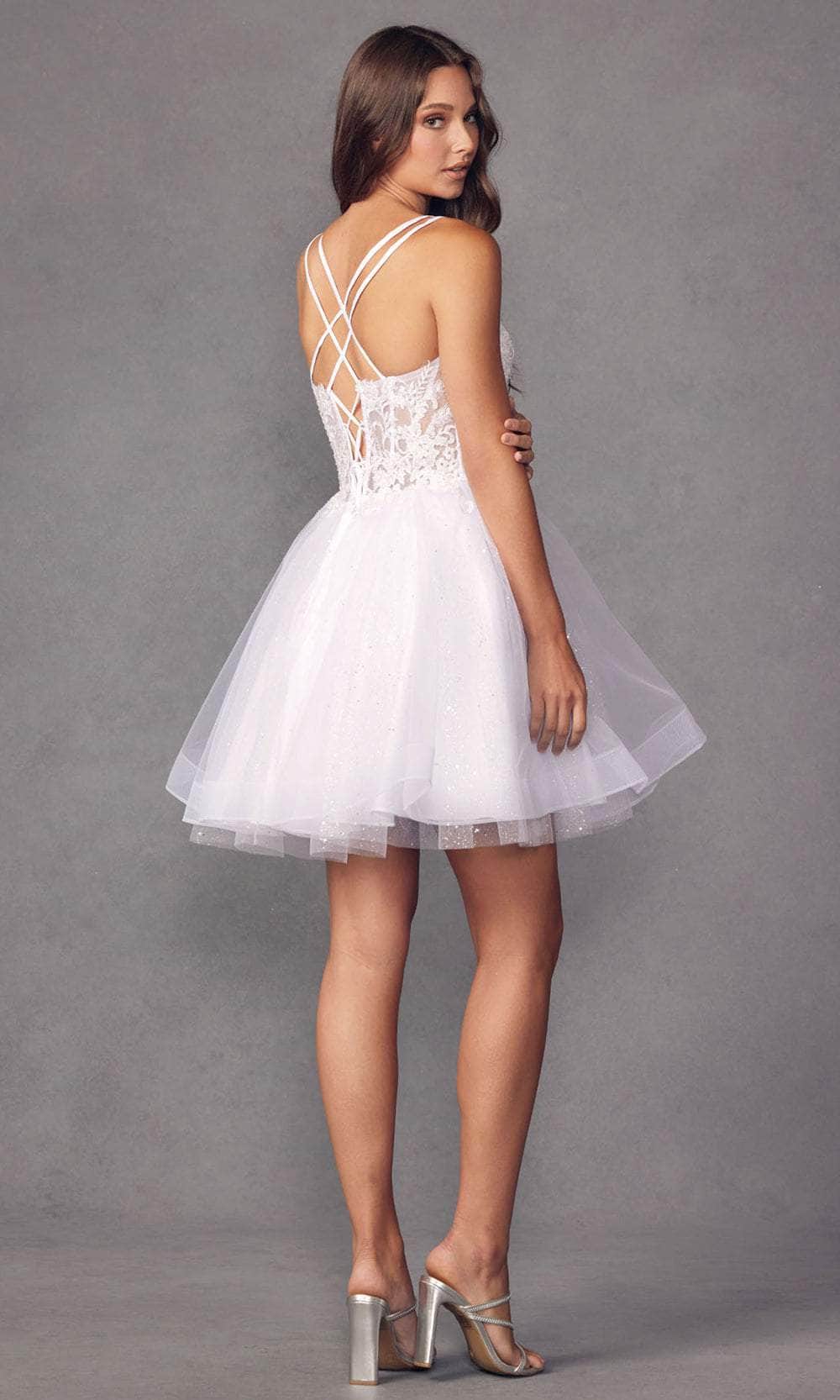 Short Prom Dress A-Line Glitter Tulle Homecoming Style by Juliet 883 White / XL Short Prom Dress A-Line Glitter Tulle Homecoming Style by Juliet 883 White / XL
