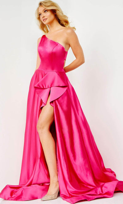 JVN BY Jovani JVN07410 - One Shoulder A-Line Prom Gown Special Occasion Dress 00 / Fuchsia