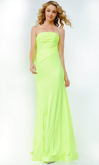 JVN BY Jovani JVN09027 - Strapless Ruched Prom Gown Special Occasion Dress 00 / Lime