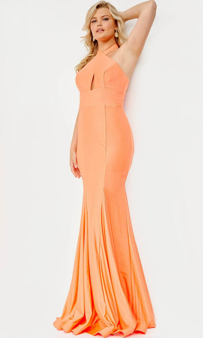 JVN BY Jovani JVN22524 - Halter Neck Backless Prom Gown Special Occasion Dress 00 / Orange