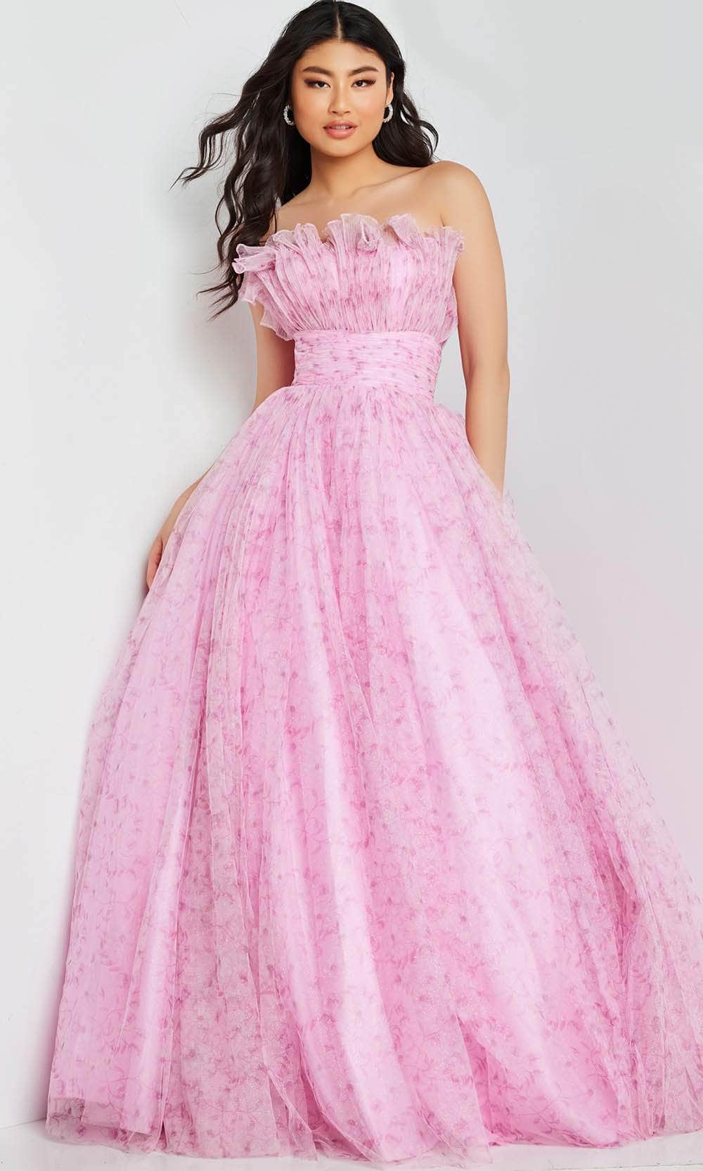 JVN by Jovani JVN26209 - Ruffled Neck Strapless Ballgown Special Occasion Dress 00 / Pink