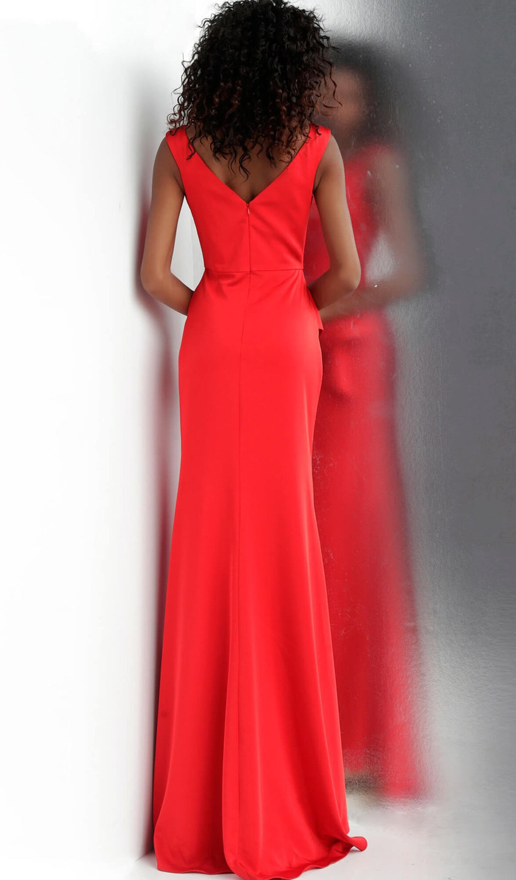 Jovani - JVN60849 Sleeveless V-neck Ruched Sheath Dress In Red