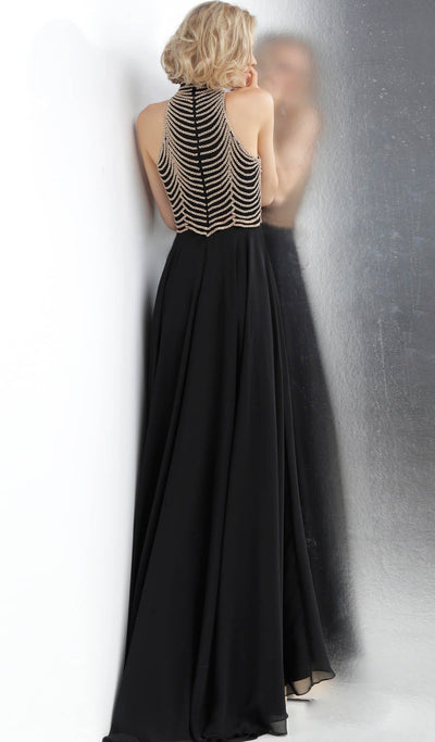 Jovani - JVN65987 Embellished High Halter A-line Dress in Black