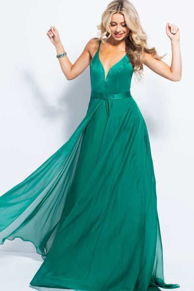 Jovani - JVN51181 Sleeveless Satin Bodice A-Line Gown in Green