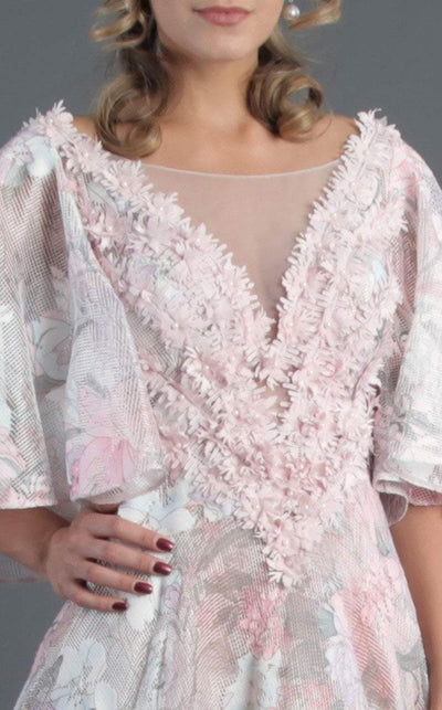 MNM Couture - K3522 Floral Applique Illusion Bateau Ballgown in Pink