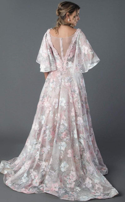 MNM Couture - K3522 Floral Applique Illusion Bateau Ballgown in Pink