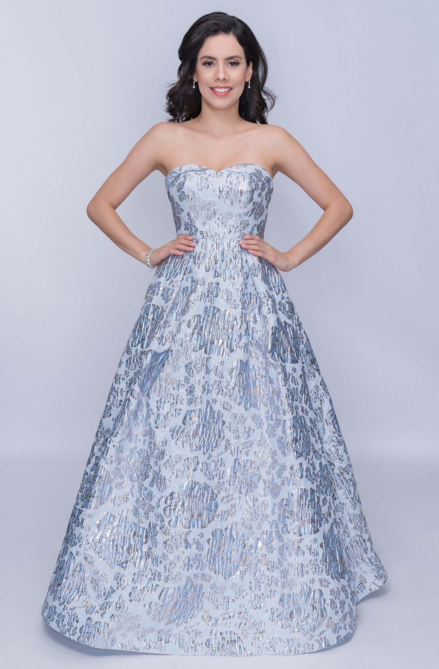 Nina Canacci - 1462SC Metallic Floral A-Line Evening Gown
